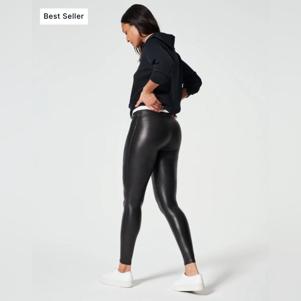SPANX Shape Faux Leather Leggings Size Large Black - Picture 2 of 9